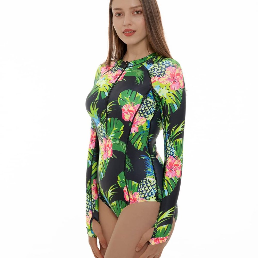 NWT Women Long Sleeve Black Pineapple Print Rashguard Yoli Puli XXXL